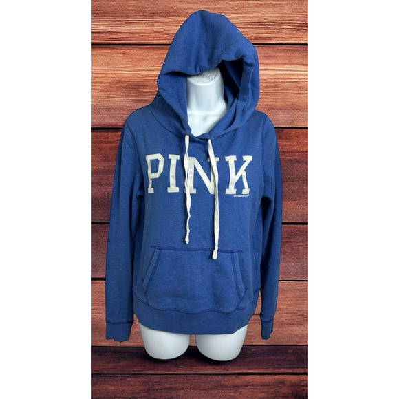 Victoria's Secret Pink Blue Pullover Hoodie Sz Small Hooded Sweatshirt Fleece - Picture 1 of 9